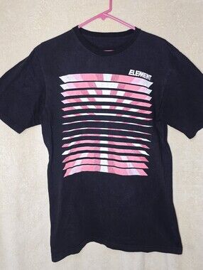 Men's Black Element T-Shirt Graphic Print Logo Size Medium 100% Cotton Short Sle